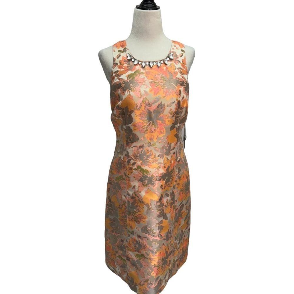 NWT Laundry by Shelli Segal Floral Coral Sleeveless Shift Dress Size 6